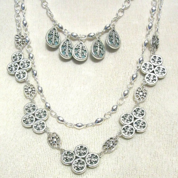 New Premier Designs Switch it Up Necklace- multistrand silver & turquoise 8 in 1 - Picture 5 of 8